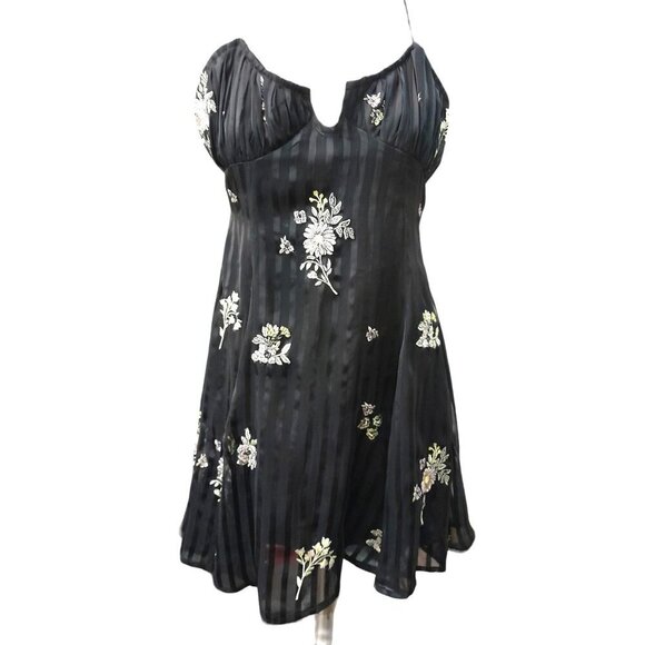 Asos Design Floral Embroidered Cami Mini Dress in Satin Stripe Size 6 - Picture 5 of 12